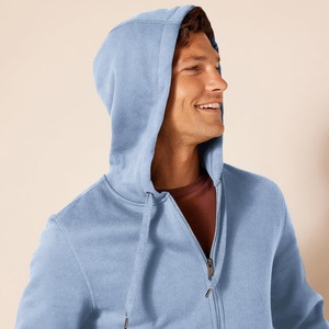 Sweat-shirt à capuche zippé bleu clair pour homme, en molleton décontracté avec poches, coupe classique, pour l'automne - Product Image 4