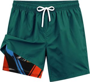 Shorts de bain décontractés pour hommes, bleu marine, couleur unie, séchage rapide, taille à cordon de serrage, avec doublure intérieure rose, confortables - Product Image 4