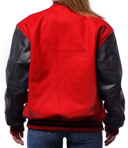 Veste universitaire rouge pour homme avec manches en cuir noir, col montant, vêtement décontracté pour l'automne - Product Image 4