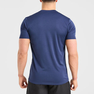 Camiseta deportiva cómoda y ligera de corte ajustado para gimnasio, color beige, cuello redondo y curvado para hombre, al por mayor. - Product Image 3