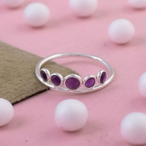 Bague Minimaliste en Argent Sterling 925 Faite à la Main avec Améthyste Multicolore en Forme de Couronne, Sertie en Bezel, pour Femme - Product Image 1