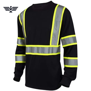 Camisa de Trabajo de Alta Visibilidad para Hombre, Negra, Manga Larga, Reflectante, Antibacteriana, con Serigrafía, Material de Algodón - Product Image 1
