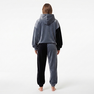 Ensemble de survêtement en velours bicolore pour femme, coupe oversize décontractée, sweat à capuche à manches longues et épaules tombantes, pantalon de jogging avec cordon de serrage et poches latérales, deux pièces - Product Image 6