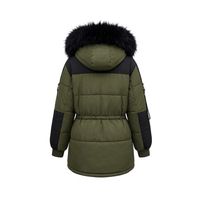 Manteau d'hiver long matelassé en polyester noir olive personnalisé pour femme avec capuche en fourrure et poches