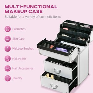 Valigia Trucco Professionale Grande con Ruote Girevoli Bloccabili, Trolley Cosmetico da Viaggio con Vassoi Pieghevoli e Organizer - Product Image 4