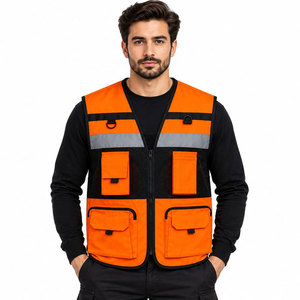 Chaleco de seguridad reflectante de malla para adultos con múltiples bolsillos y cremallera, chaleco de alta visibilidad para trabajo en carretera y construcción. - Product Image 2