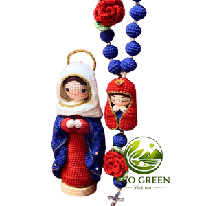 Poupée religieuse en crochet de la Vierge Marie avec couronne et chapelet, figurine de prière catholique faite à la main, décoration d'autel chrétien, cadeau - Product Image 5