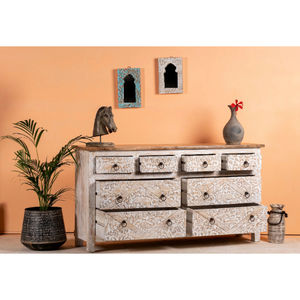 Muebles de Comedor Tipo Buffet, Aparador Rústico, Gabinete de Almacenamiento, Aparador Decorativo con Tallado en Madera, Diseño de Elefante en Color Blanco Lavado - Product Image 3