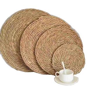 Modern <b>Round</b> Woven Seagrass <b>Placemat</b> with Insulation Pads Rattan Mat Coaster for Dining Table Wedding & Party Decoration - Product Image 1