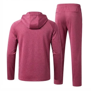 Men's <b>Pink</b> Hooded <b>Tracksuit</b> Full Sleeve Zipper Closure Casual Autumn Wear Regular Fit Side Pockets Solid Color Polyester - Product Image 2