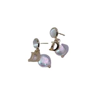 Boucles d'oreilles en perles d'eau douce folles, aiguilles d'oreille en argent S925 avec pierre œil de chat et bouton, bijoux uniques en perles d'eau douce et en pierre - Product Image 5