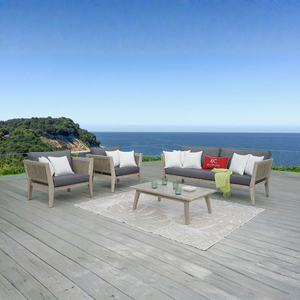 Contemporary <b>Wood</b> <b>Frame</b> Outdoor <b>Sofa</b> Set with Gray Cushions and White Pillows for Garden Use - Product Image 1