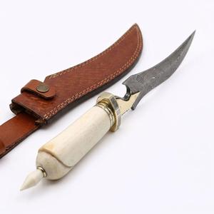 Cuchillo utilitario de hoja fija para exteriores de 26 cm, hecho a mano en acero inoxidable, con mango de hueso tallado y funda de cuero cosida. - Product Image 3