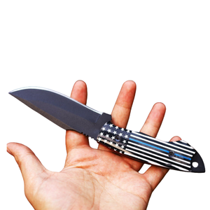 Black Fixed Blade Hunting Knife with Blue Black White American Flag Pattern Handle <b>Outdoor</b> Camping Survival Utility Knife - Product Image 3
