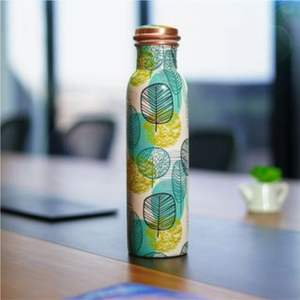 Botella de Agua de Cobre Puro Hecha a Mano con Diseño Impreso, 1000 ml, a Prueba de Fugas, Beneficios Ayurvédicos para la Salud, Recipiente de Cobre de Lujo, Botella Deportiva para Yoga y Gimnasio - Product Image 1