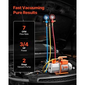 Set di Manometri per Pompa a Vuoto AC 7 CFM 3/4 HP, Pompa Rotativa a Due Stadi per HVAC, Kit Manometri A/C per R134a R22 R410a - Product Image 2
