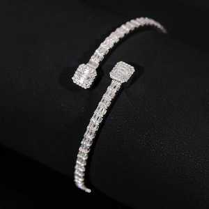 Luxury 14K Gold Open Cuff Baguette Cut Lab Grown Diamond <b>Bangle</b> <b>Bracelet</b> Women's IGI Certified - Product Image 3