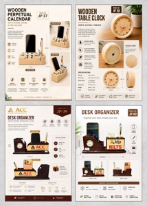 Custom Logo Print Wooden <b>Desk</b> Organizer Desktop Card <b>Holder</b> <b>Pen</b> Stand with Clock Mobile Slot Standard Size Office Gift - Product Image 4