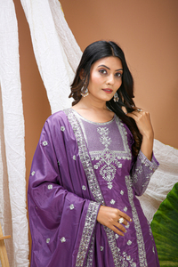Ladies Fine Crepe Dual <b>Sequin</b> Work <b>Top</b> Plazo Matching Dupatta Set Stitched Indian Ethnic Wear Three Piece <b>Party</b> Suit - Product Image 4