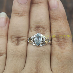 Bague en argent sterling 925 avec topaze bleue naturelle et citrine, bague de créateur faite à la main, plaquée, bijoux pour femmes, cadeau pour petite amie - Product Image 2