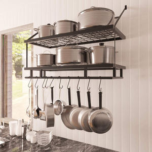 Support mural double niveau multifonctionnel en fer pour cuisine commerciale, idéal pour le stockage en gros, construction robuste - Product Image 5