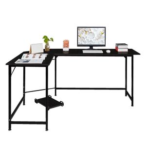 Scrivania per Computer a L in Stile Europeo YS, in MDF Nero con Libreria Convertibile per Gaming e Ufficio - Product Image 6