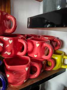 Green Ceramic <b>Mugs</b> Set With <b>Heart</b> Pattern Cute Design For Home Use Dishwasher And Microwave Safe Reusable Drinkware - Product Image 2