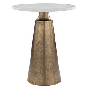 AuraMarble Cantilevered White Marble <b>Side</b> <b>Table</b> | Luxury Brass Ribbon C-Shaped Drink <b>Table</b> for <b>Sofa</b> & Bedside - Product Image 6