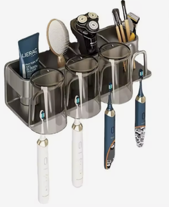 OEM/ODM No-Drill Wall Mounted Electric <b>Toothbrush</b> <b>Holder</b> Metal Storage Rack Bathroom Organizer with Adhesive Installation - Product Image 1