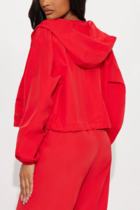 Women <b>Red</b> plain Nylon Windbreaker tracksuit set zipper nylon jacket unisex nylon windbreaker suit set custom design embroidery - Product Image 4