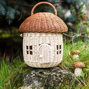 Rattan Box <b>Bag</b> Handwoven <b>Wicker</b> pink Mushroom Shape Basket <b>Bags</b> Best Choice for Kids Children Baby Birthday Gifts - Product Image 5