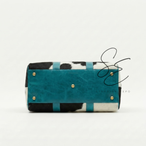 Western Cowhide Leather Duffel Bag Turquoise Large Weekender Bag with Crossbody <b>Strap</b> Hair On Leather Travel Bag for Men & Women - Product Image 5