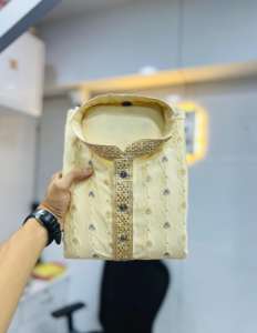 Top Selling Jacquard Silk <b>Kurta</b> Pajama Set Men's Casual Festival Wear <b>Indian</b> Pakistani Clothing Knee Length Fancy <b>Kurta</b> - Product Image 2