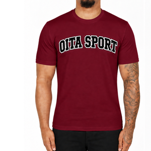 T-shirt ajusté bordeaux pour homme, manches courtes, col rond, imprimé personnalisé, en coton, coupe slim, streetwear, vente en gros, usage quotidien - Product Image 1