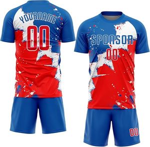 Maillot de football personnalisé à imprimé étoiles rouges, bleus et blancs, col rond, manches courtes, sublimé, anti-humidité, unisexe, pour adultes, tenue d'équipe - Product Image 1