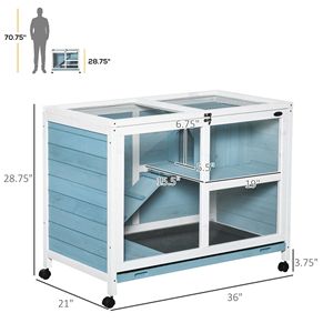 Ruote per vassoi da interno a 2 piani per conigli da interno luce blu rampa porte chiudibili a chiave per piccoli animali Cavie in legno mobili da coniglietto - Product Image 3