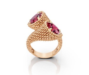 Luxury 925 Sterling Silver Rose <b>Gold</b> Plated Ruby Stone <b>Ring</b> Beaded Twist Design Women Statement Jewelry - Product Image 1