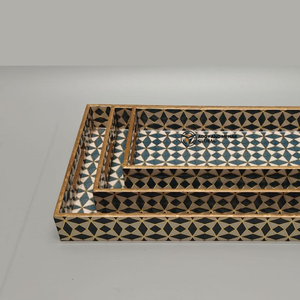 Premium 3-Pack Stackable Enamel MDF <b>Trays</b> Elegant Harlequin Tile Design Luxury Barware & Coffee <b>Table</b> Serving <b>Trays</b> - Product Image 3