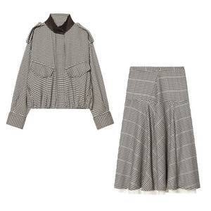 Abrigo de piloto a cuadros de la nueva serie de moda primavera 2026 para mujer, estilo vintage, manga larga, prenda exterior femenina, sobrecamisa elegante - Product Image 3