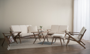 Sofá Contemporáneo de 3 Plazas con Reposabrazos Escultural de Madera Maciza de Nogal en Forma de Z para Sala de Estar Residencial Moderna - Product Image 6