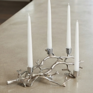 Candélabre en métal argenté à 5 branches, style arbre vintage, porte-bougie, décoration d'intérieur - Product Image 1