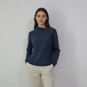 Pull en tricot pour femme, nouveau design, col tricoté, manches longues, décontracté - Product Image 1