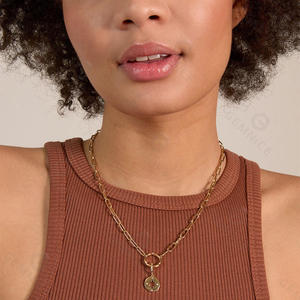 Gold Lab Grown Diamond Star Coin Pendant Paperclip <b>Chain</b> Compass Charm <b>Necklace</b> Fine Jewelry Gift for Women - Product Image 4