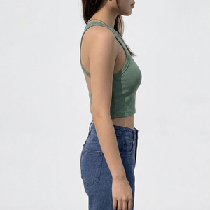 2026 Summer Knitted Sublimation Women's Double Lined Breathable Quick Dry Polyester Black Tank <b>Tops</b> Scoop Neck <b>Racer</b> <b>Back</b> - Product Image 1