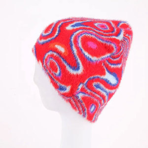 Bonnet tricoté jacquard unisexe Y2K Hiphop, cagoule personnalisée en fausse fourrure mohair, bonnet à rayures tendance avec motif, style professionnel - Product Image 5