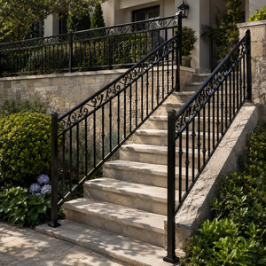 Rampe décorative extérieure en fer forgé noir avec motif festonné pour balcon, terrasse, escalier, patio, jardin, panneau de clôture - Product Image 3