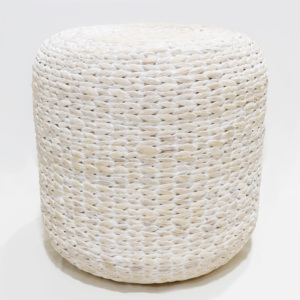 Pouf en rotin fait main, écologique, blanc, tissé, style moderne minimaliste scandinave, meubles de salon - Product Image 4
