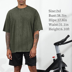 Camisetas para hombre verde oliva, estilo vintage, lavado ácido, de algodón grueso, hombros caídos, estilo streetwear. - Product Image 4