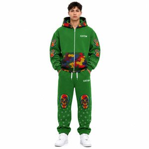 Custom Camo Pocket Graphic Handprint Hoodies Full <b>Zip</b> Heavyweight Cotton Street Fashion Pullover ODM Private Label Manufacturer - Product Image 4