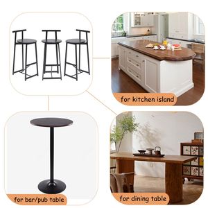 Set di 3 Sgabelli da Bar Moderni 27H, Sedie da Cucina Rotonde in Legno con Poggiapiedi, Sgabelli Neri per Bancone - Product Image 5